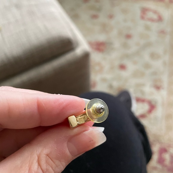 Roman Gold Plated Channel Set Baguette Crystal Pierced Hoop Earrings - Picture 6 of 7